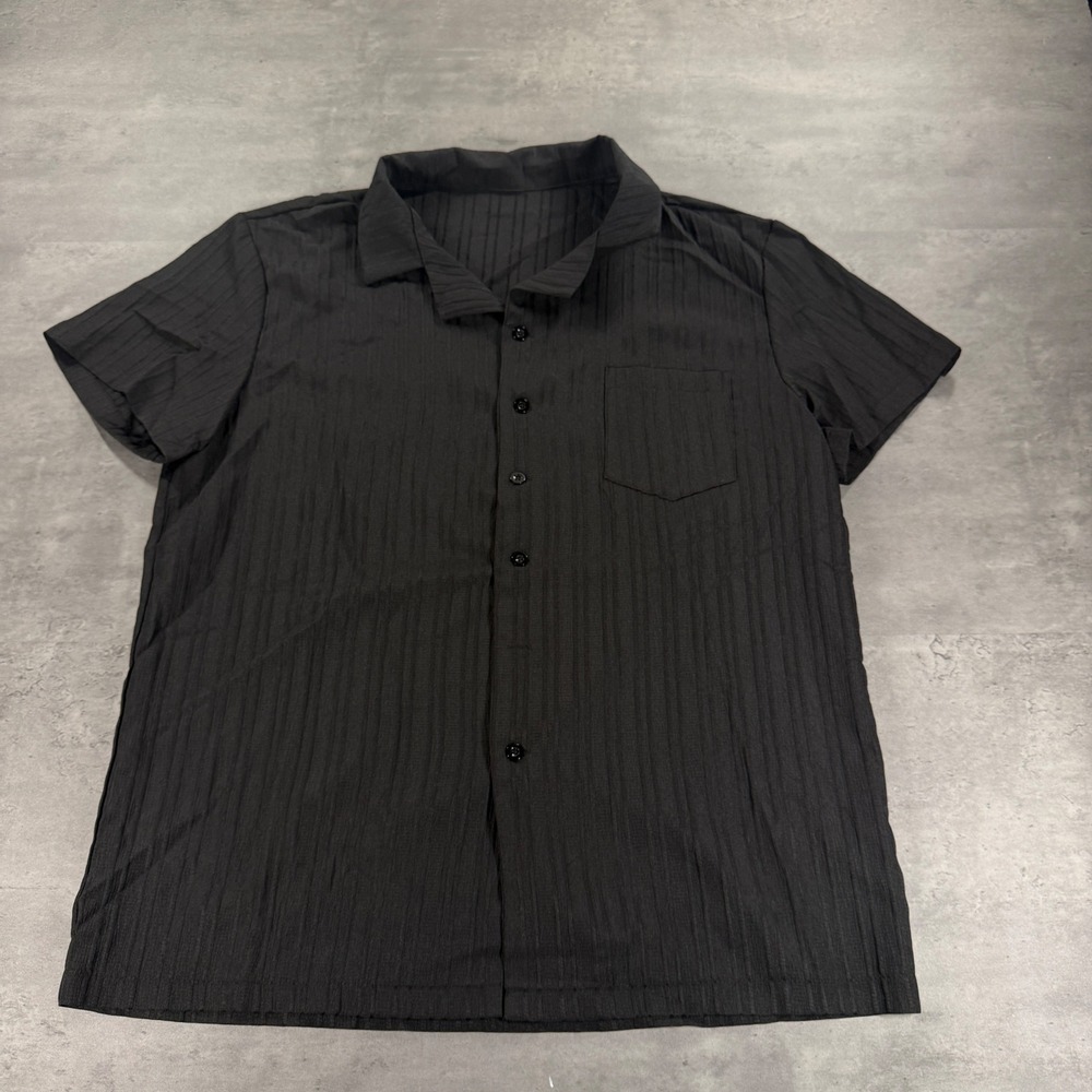 Manfinity Button-Down Shirt Mens L Short Sleeve Textured Black NWOT Old Money